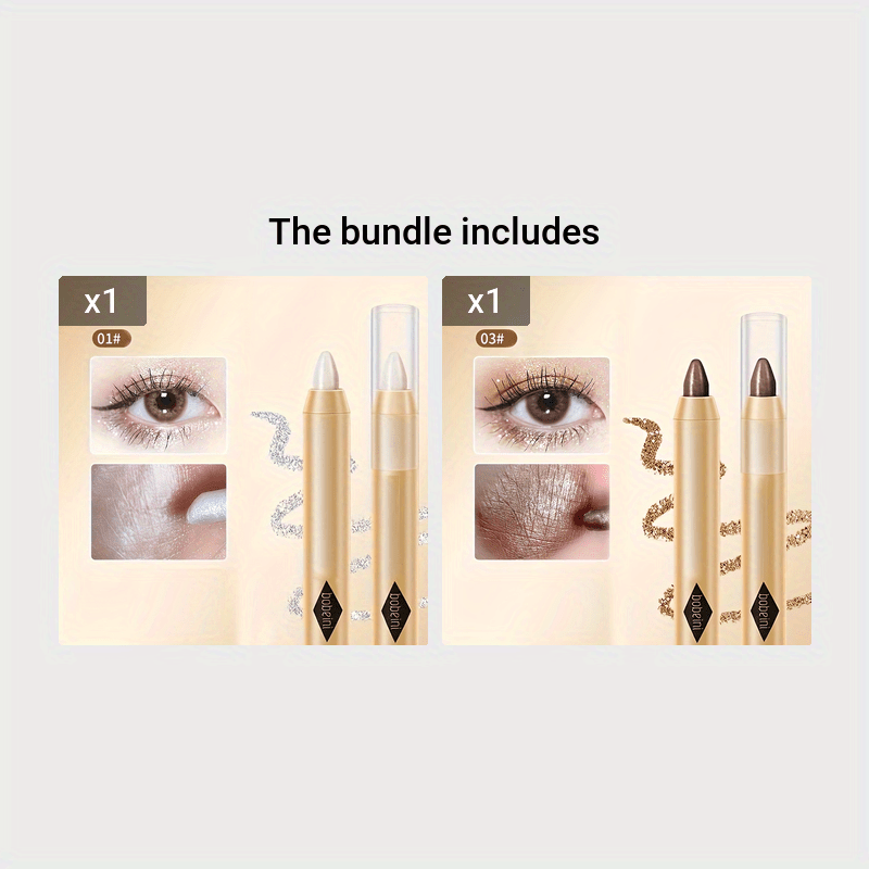 Double-Headed Shimmer Eyeshadow Stick - Glitter Highlighter, Contouring, Brightening, Lazy Makeup - Plant Squalane Formula, Moisturizing, Long-Lasting, Easy to Use