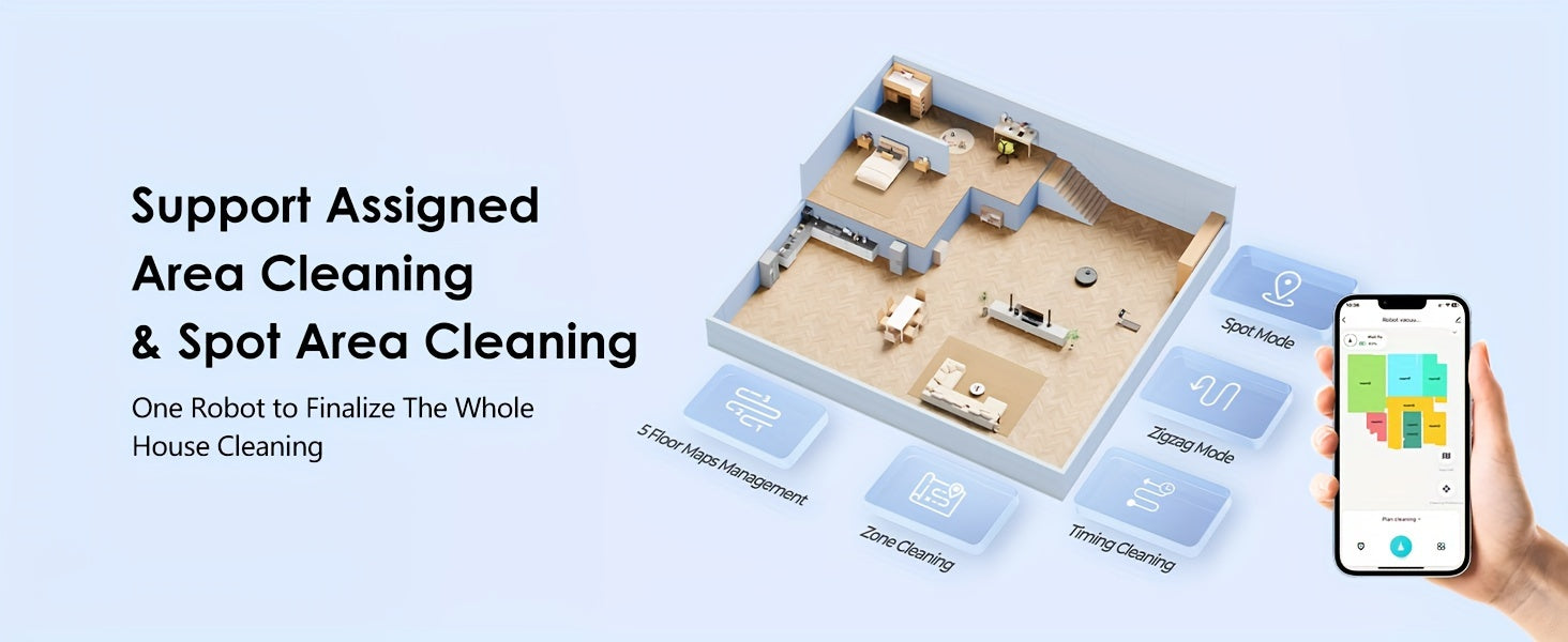 Lubluelu L15 Robot Vacuum And Mop Combo 5000Pa, Auto-Charging, 5 Maps, 30 No-go Zones, WiFi/App, 3 In 1 Robot Vacuum Cleaner For Pet Hair Carpet Hard Floor