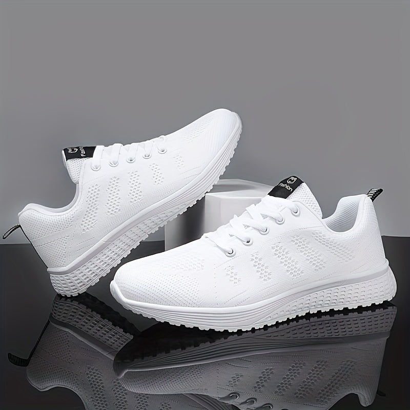 Women's Lightweight Mesh Athletic Sneakers - Breathable, Lace-Up Running Shoes with EVA Sole, Fashionable Black Casual Walking Footwear