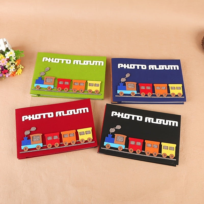 Cartoon Train Themed Felt Photo Album, Creative Self-Adhesive DIY Picture Book, Fabric Material With Gift Box Packaging