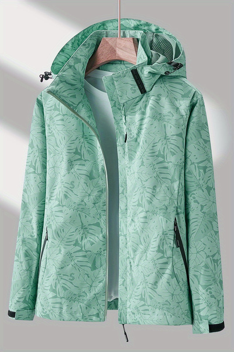 Women's Camouflage Outdoor Jacket: Windproof & Rainproof With Removable Hood - Perfect For Outdoor Adventures!