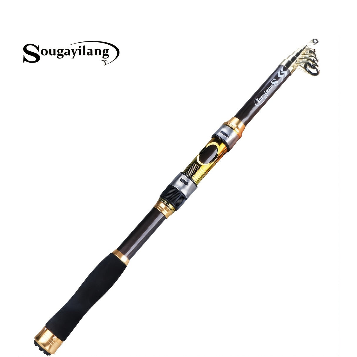 [Quality Construction] Sougayilang Ultralight Carbon Fiber Spinning Fishing Rod - Portable, Medium Action, 204.83-299.92cm Extendable Length, Black & Golden with Comfort Grip Handle - Ideal for All Anglers
