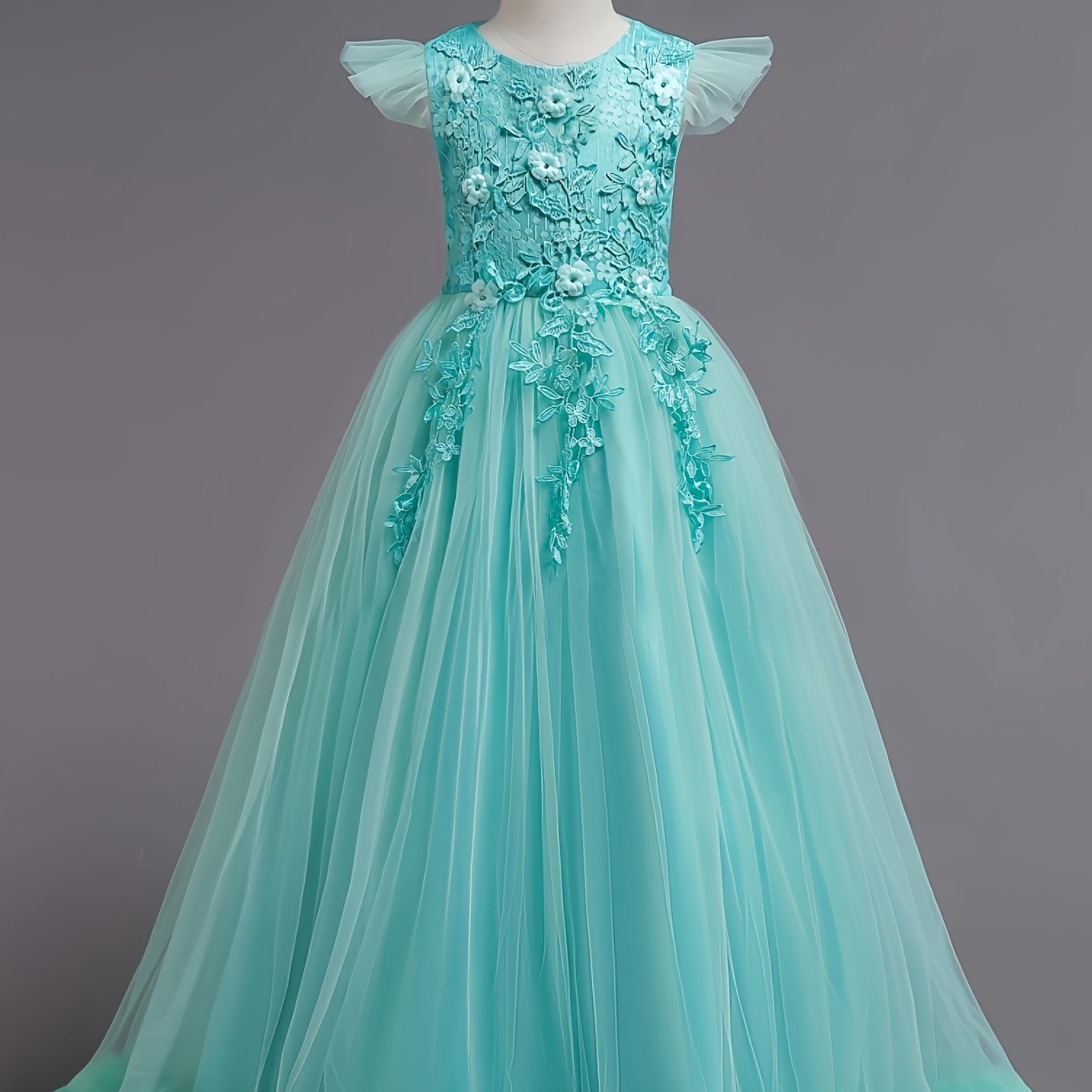 Girls Dresses Floral Lace Princess Dress With Tulle Birthday Party Wedding Sleeveless Pageant Evening Gown