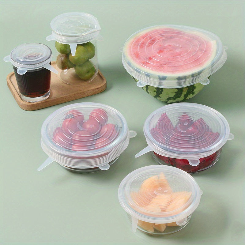 6-Pack Silicone Elastic Lids, Reusable Durable Food Storage Bowl Covers, BPA-Free, Dishwasher & Freezer Safe, Kitchen Accessories