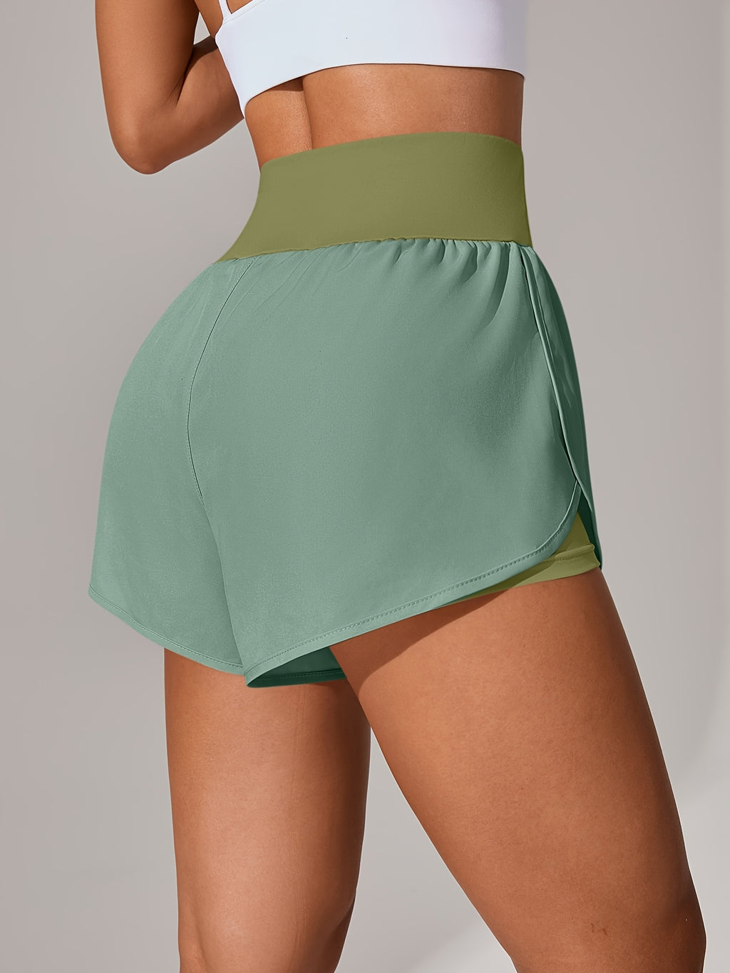 [Yoga Activewear] Women's Light Blue Yoga Shorts - Casual & Loose-Fit, High-Waisted with Ruffle Detail, Stretchy Polyester-Elastane Blend, Machine Washable, Perfect for Spring/Summer/Fall