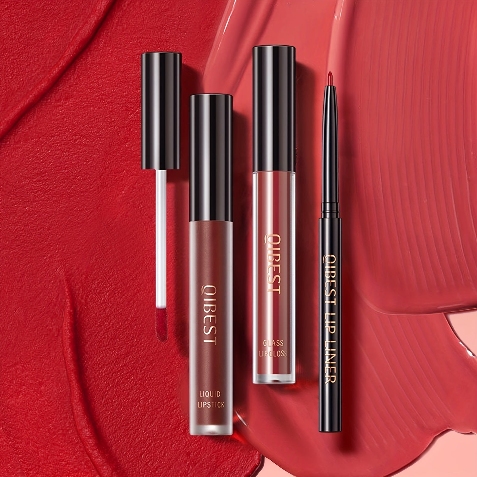 Lip Liner, Lipstick And Lip Gloss Trio Set, Matte Liquid Lipstick + Matching Lip Liner + Lip Gloss Nude Velvety Lipstick Makeup Kit Gift Set, Waterproof Long Lasting, Contains Plant Squalane Formula