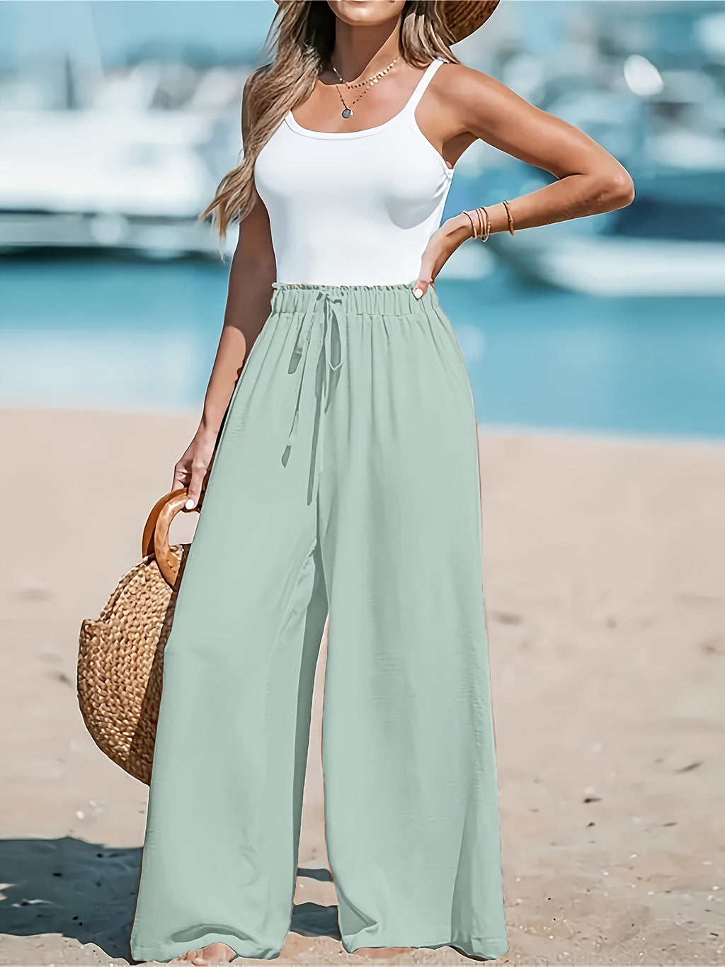 Comfortable And Breathable High-waisted Loose Wide-leg Pants For Women's Casual Fashion.