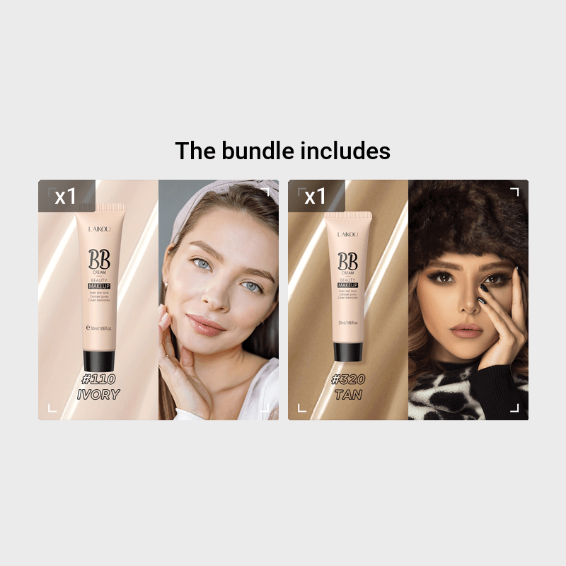 LAIKOU Waterproof BB Cream Full Coverage Concealer, Natural/Ivory/Tan 30ml, Long Lasting Foundation Make Up, Oil Control, Even Skin Tone, Hide Pores