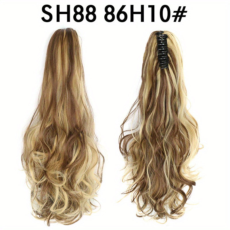 Long Wavy Ponytail Extensions - 22 Inch Claw Clip In Synthetic Hair Piece For Women - Add Volume And Style To Your Hair Halloween Christmas