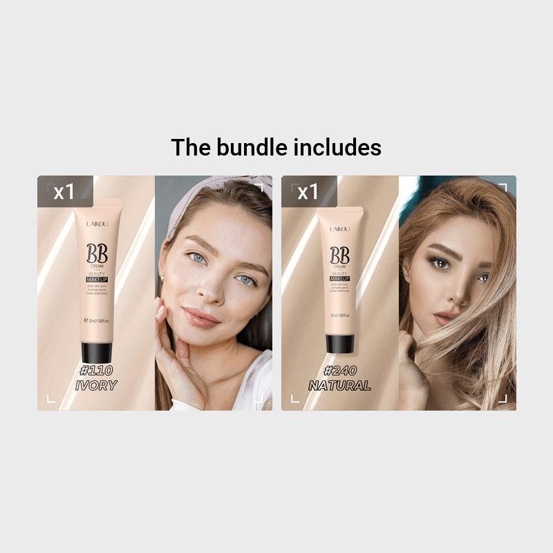 LAIKOU Waterproof BB Cream Full Coverage Concealer, Natural/Ivory/Tan 30ml, Long Lasting Foundation Make Up, Oil Control, Even Skin Tone, Hide Pores