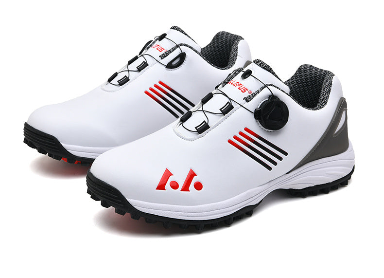 LEFUS Men's High Quality Golf Shoes with Non-Slip Rubber Sole & Swivel Button Closure - All-Weather All-Season Sneakers, Cushioned Insole, White & Black/Gray Athletic Footwear with Traction Tread - Ideal for Golf, Casual & Sp
