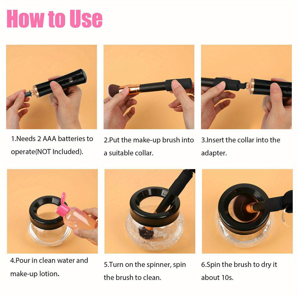 QuickClean Battery-Operated Makeup Brush Cleaner - Efficient Residue Removal, Adjustable Speeds, With Drying Function, Perfect for Home and Travel Use