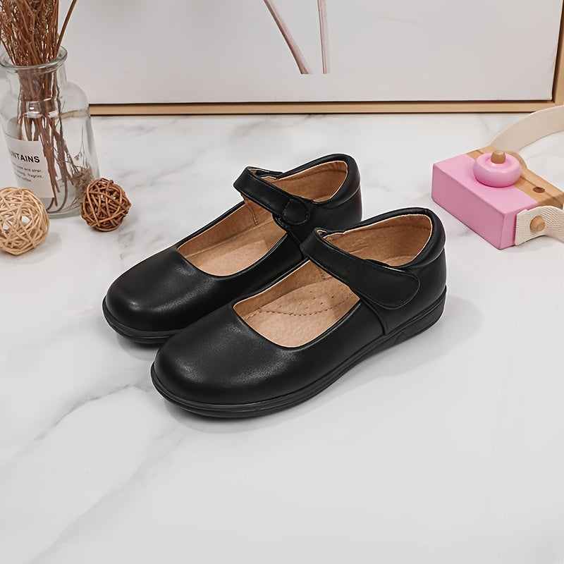 Girls' Black Mary Jane Shoes with Bow Detail - Non-Slip Synthetic Faux, Ideal for Performances & School Uniforms
