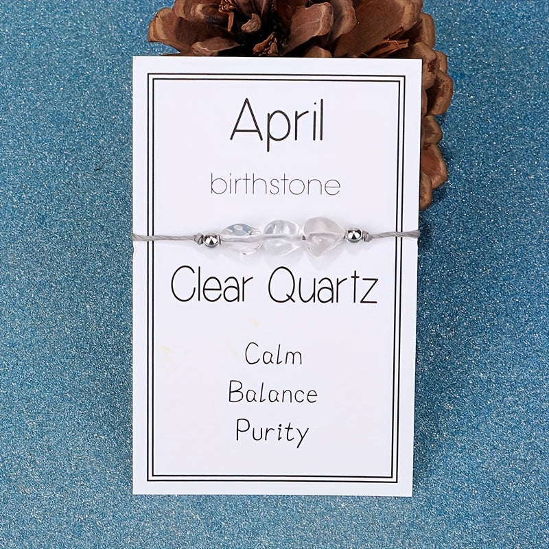 12 Months Birthstone Braided Hand Rope With Blessing Card For Women Gift