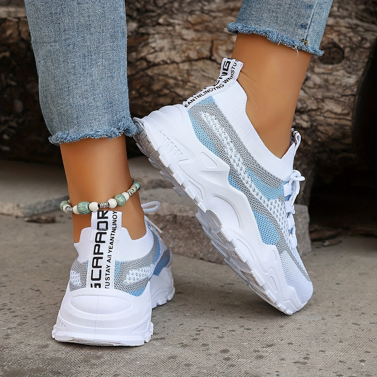 Women's Colorblock Knitted Sneakers, Stylish Breathable Low Top Running Trainers, Comfy Outdoor Sports Shoes