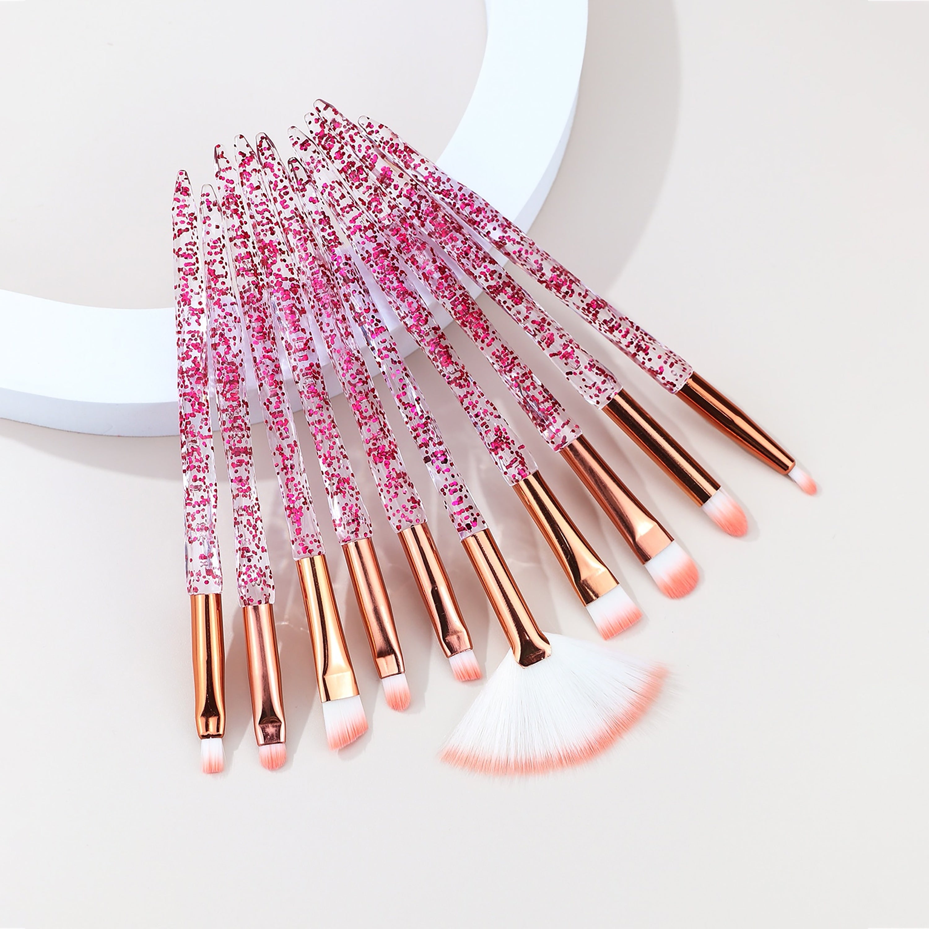 10pcs Baopinger Makeup Brush Set with Pink Glitter Crystal Handles - Soft Nylon Bristles for Flawless Foundation, Eyeshadow & Blending - Fragrance-Free, Perfect for All Skin Types