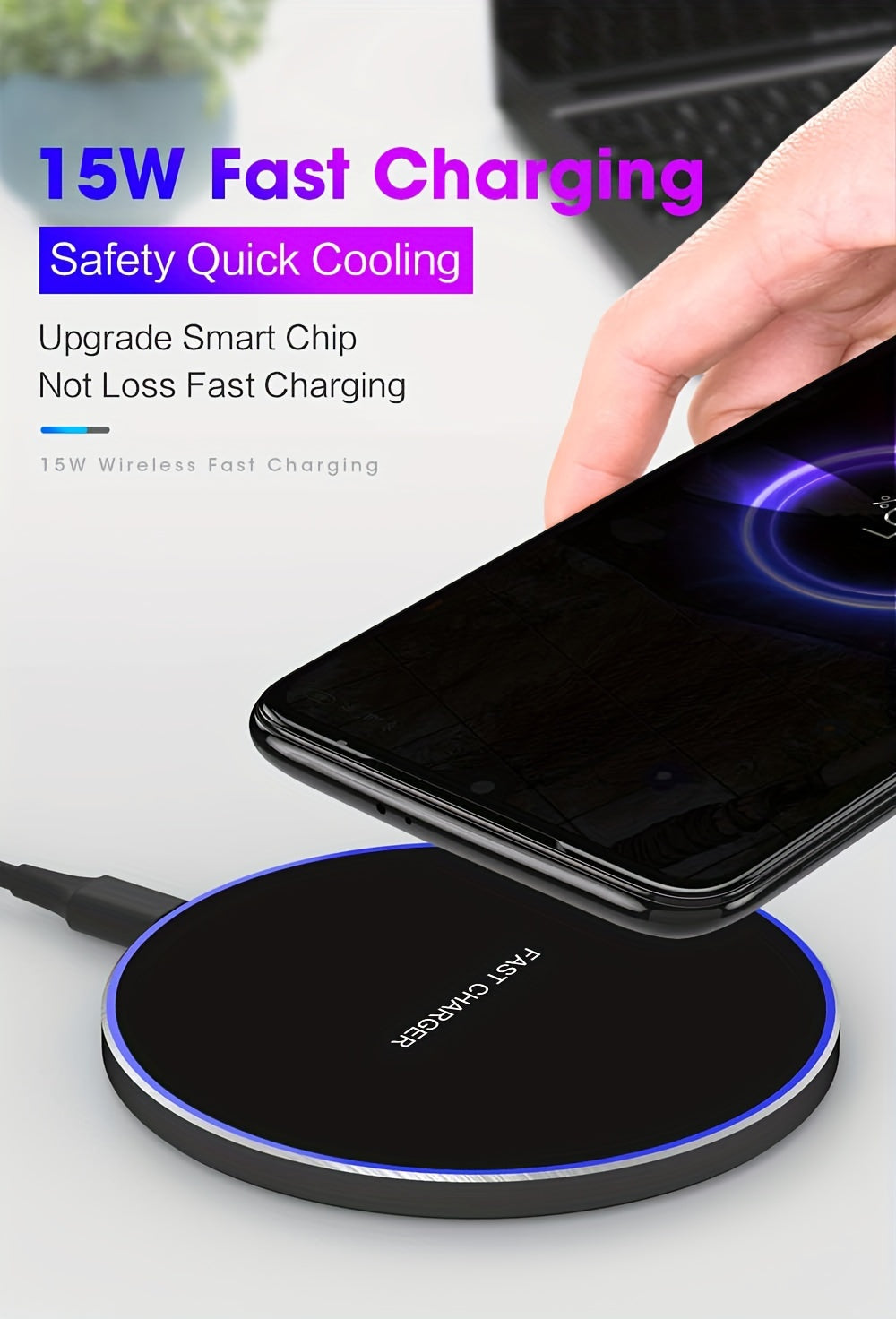 Desktop Wireless Charger, 15W Max Fast Wireless Charging Pad for iPhone 15/15 Pro/15 Plus/15 ProMax/14/14 Pro/14 Pro Max/14 Plus/13/13 Pro/13 Pro Max/13 Mini/12/11/8, Samsung S24/S24Ultra/S23 Ultra/S22/S21/S20/Note 20/10, Air