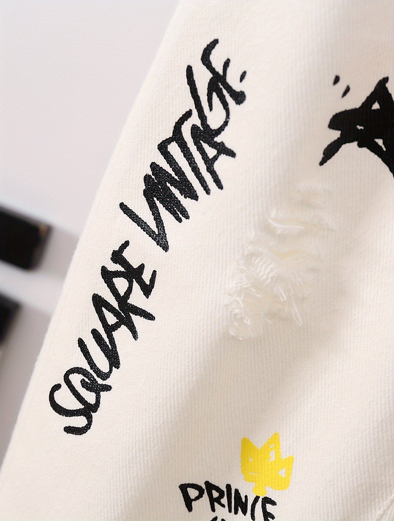 Girls Ripped Tapered Jeans, Cartoon Pattern Elastic Waistband Denim Jeans Kids Clothes