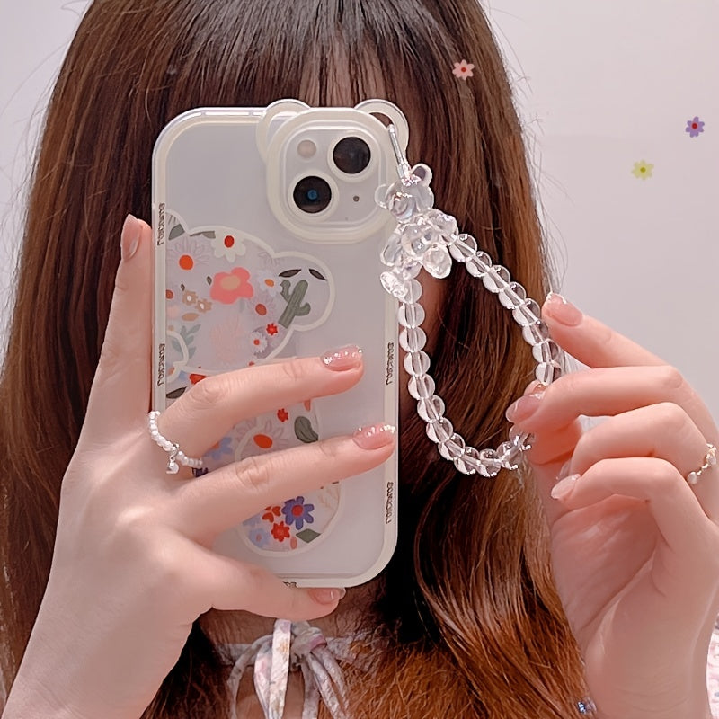 Transparent Phone Case with 3D Bear Ear Flower Design, Compatible with Iphone Models 13, 11, 14 Pro Max, 12, XR, X, XS, And 7, Offering Soft