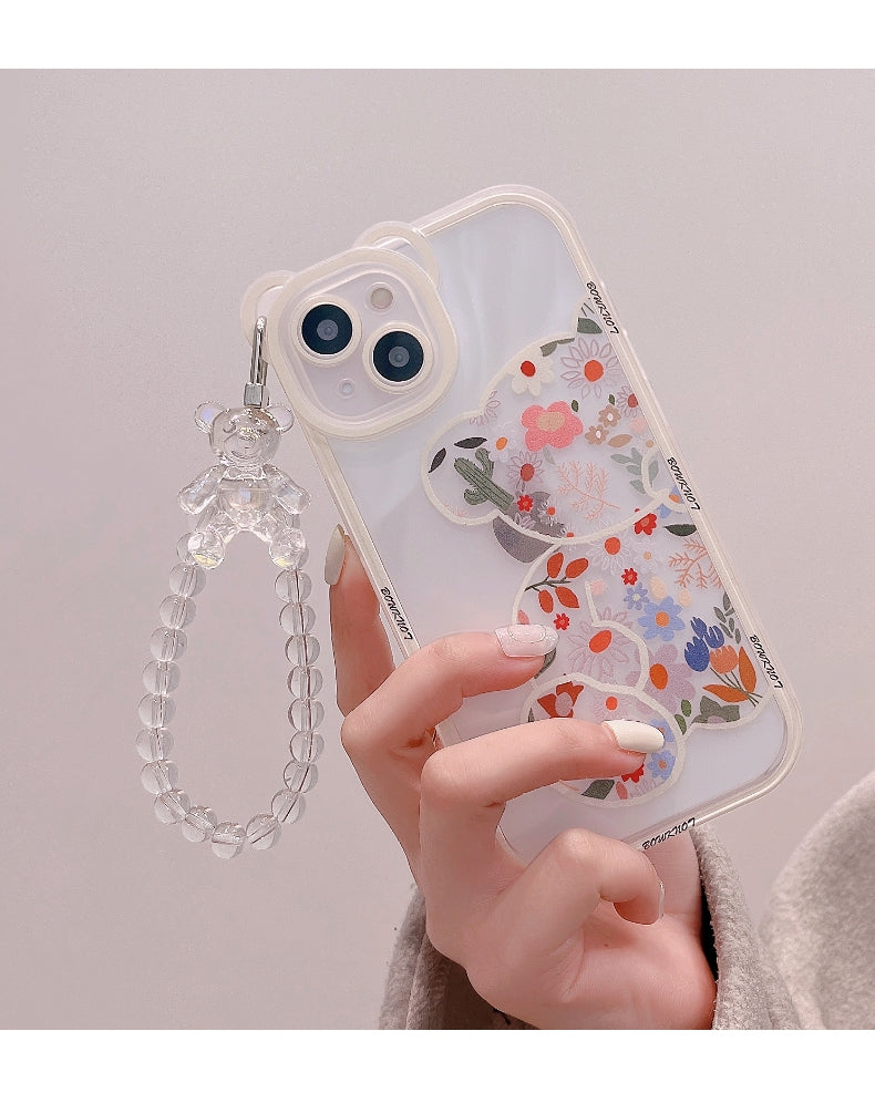 Transparent Phone Case with 3D Bear Ear Flower Design, Compatible with Iphone Models 13, 11, 14 Pro Max, 12, XR, X, XS, And 7, Offering Soft