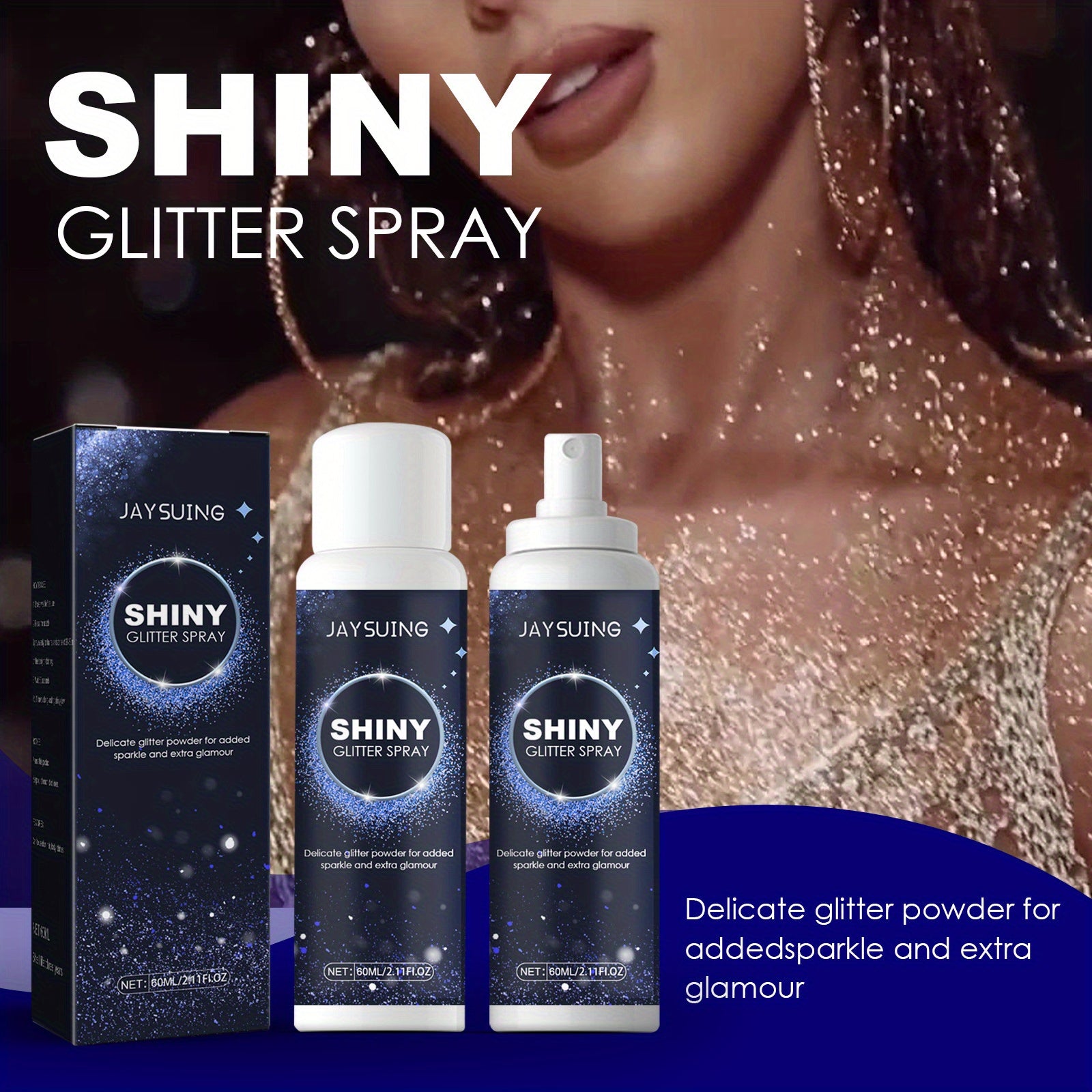 1PCS Glitter Spray Shimmer Silver Glitter Hairspray, Hair Body Glitter Spray, Silver Holographic Highlight Powder Spray For Party Perform Brighten Makeup