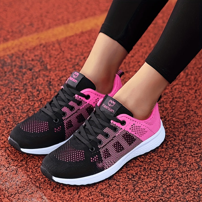 Women's Lightweight Mesh Athletic Sneakers - Breathable, Lace-Up Running Shoes with EVA Sole, Fashionable Black Casual Walking Footwear