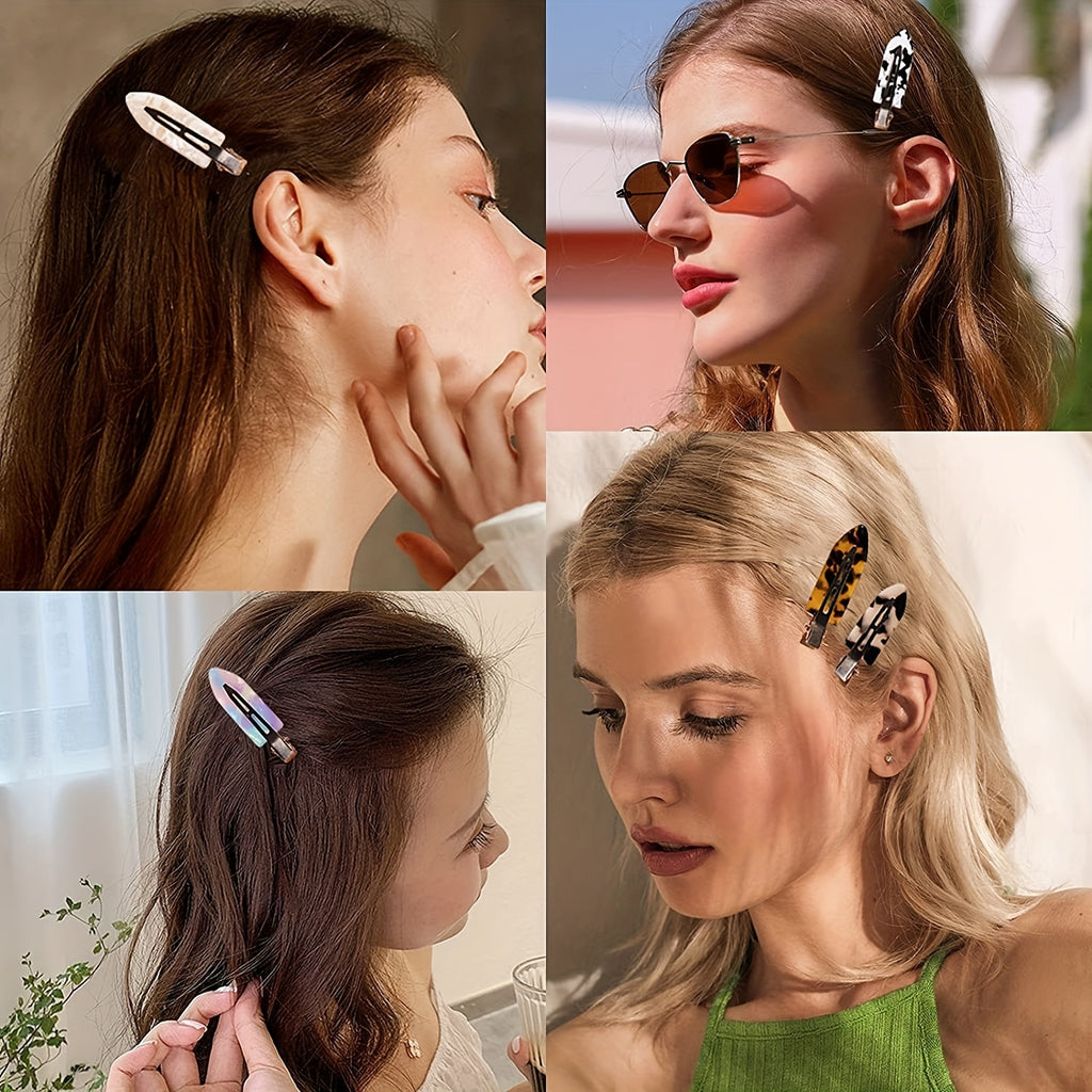 4pcs Hair Clip Styling without Bending, Acrylic Resin Flat Clip, No Crease Curling Small Needle, Seamless Bangs Hair Clip Tool for Makeup - Women's and Girls' Hair Accessories, Leopard Print White and Black