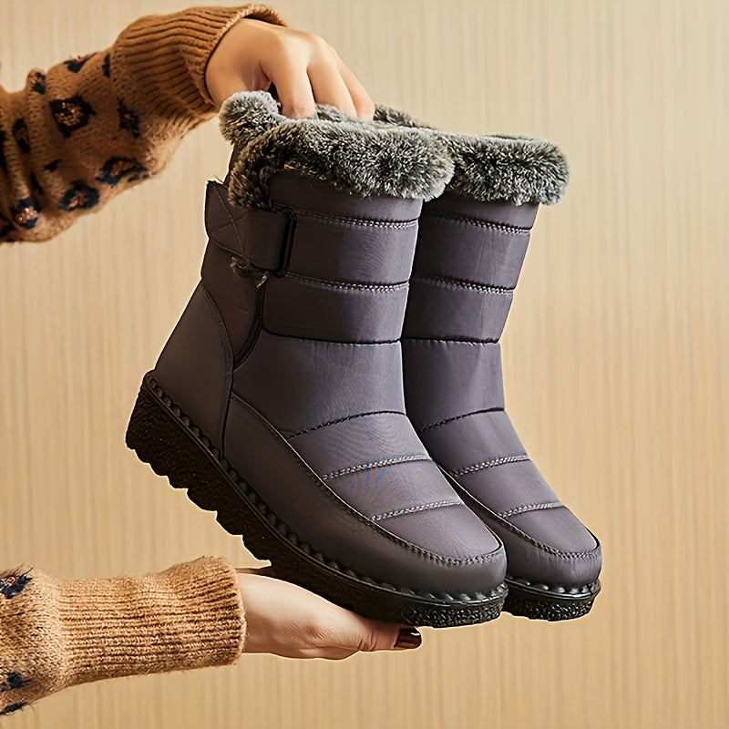 Faux Fur Waterproof Anti-slip Winter Boots, Warm Plush Inner Thick Sole Ankle Boots, Women's Snow Boots