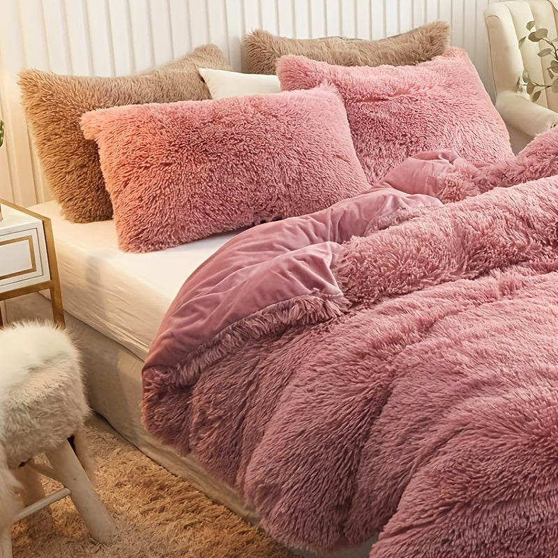 [Plush Duvet Cover Set] 3pcs Multicolor Plush Duvet Cover Set - Soft And Warm Bedding For Bedroom, Guest Room, And Dorm Decor