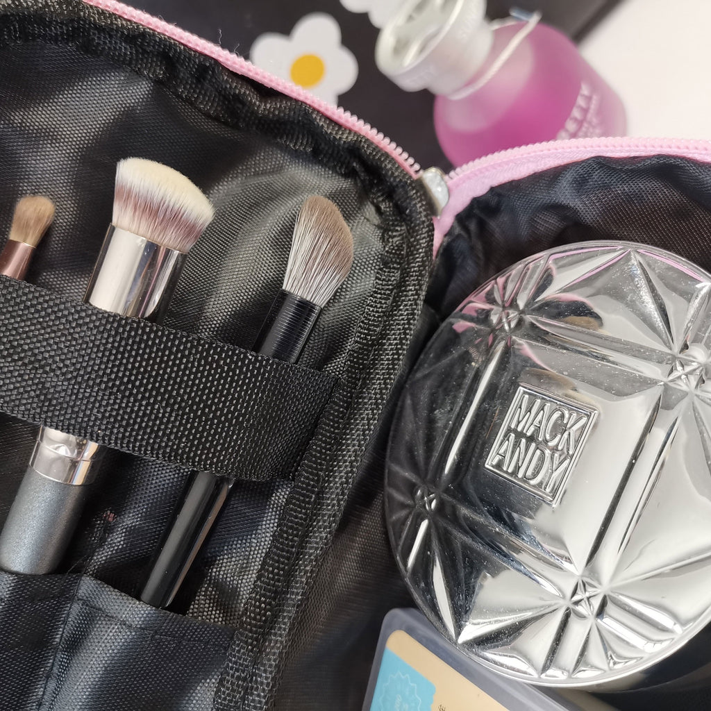 Polka Dot Double Layer Travel Makeup Case - Toiletry Pouch Storage Bag With Handle And Brush Storage Area For Women Ladies