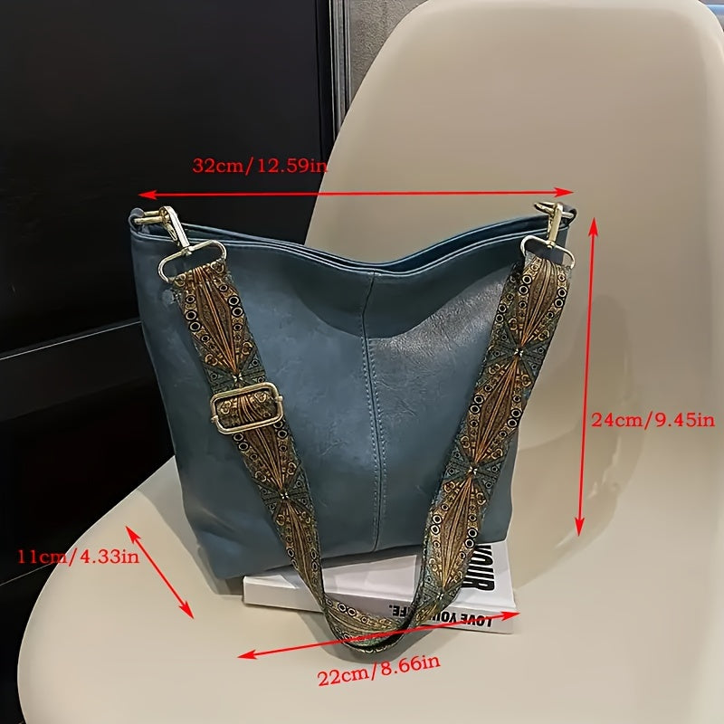 [Retro Bag] Large Retro Geometric Strap Bag | Wide Crossbody Bag, Fashion Shoulder Bag