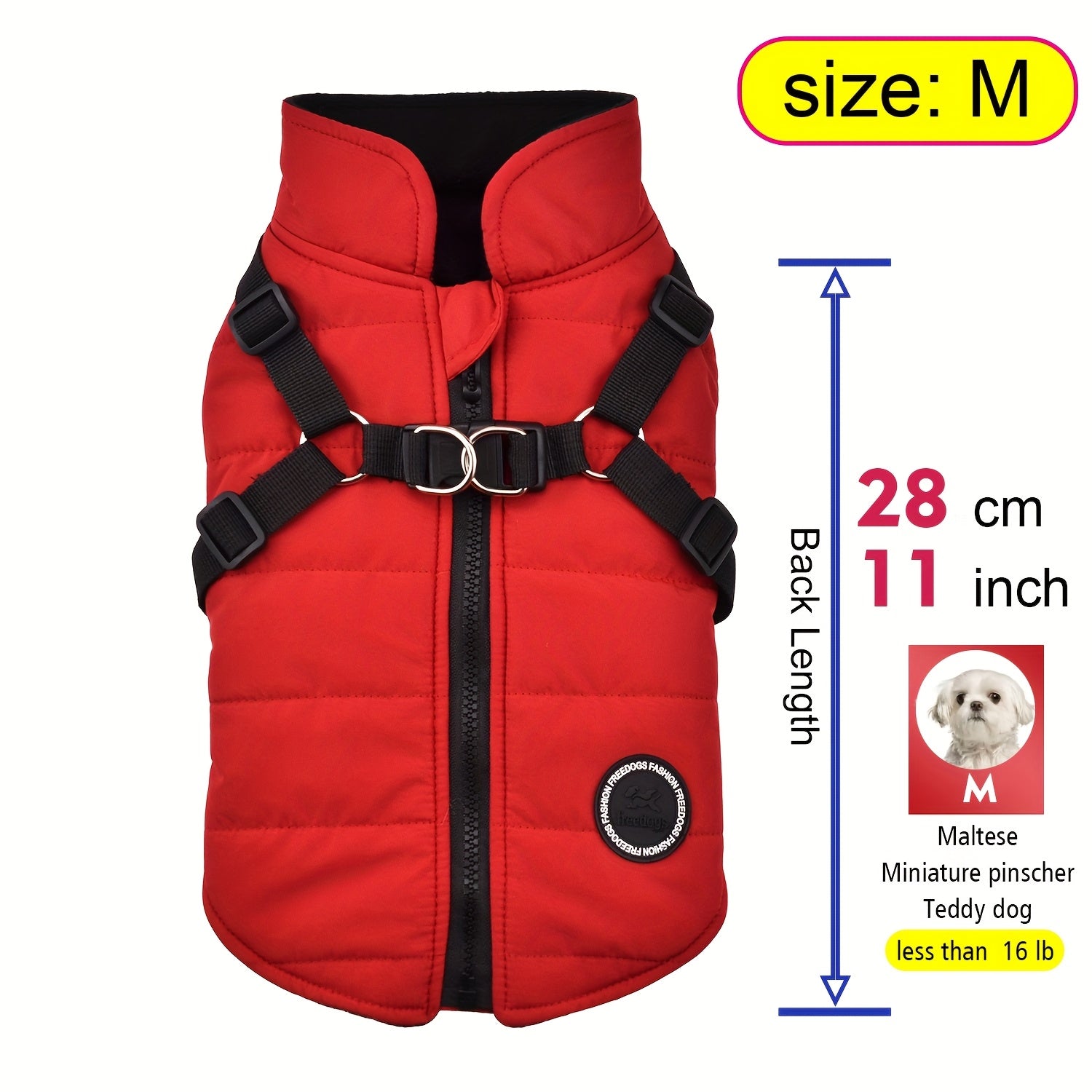 Warm Padded Dog Vest with Harness for Small and Medium Dogs - Red Coat for Extra Comfort and Security Christmas Gift