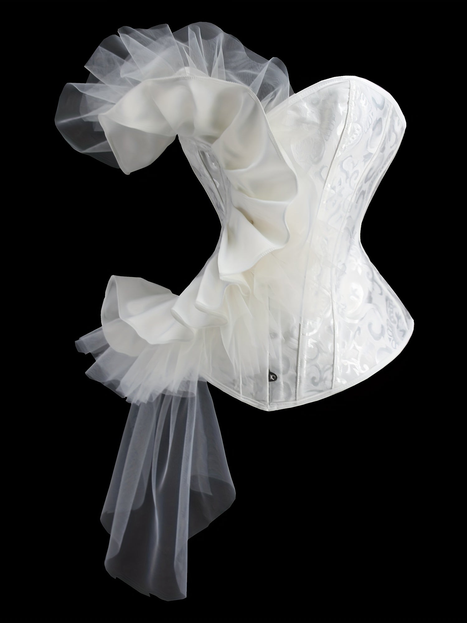 Ruffle Strapless Corset Bustier, Tummy Control Lace Up Jacquard Body Shaper, Women's Lingerie & Shapewear