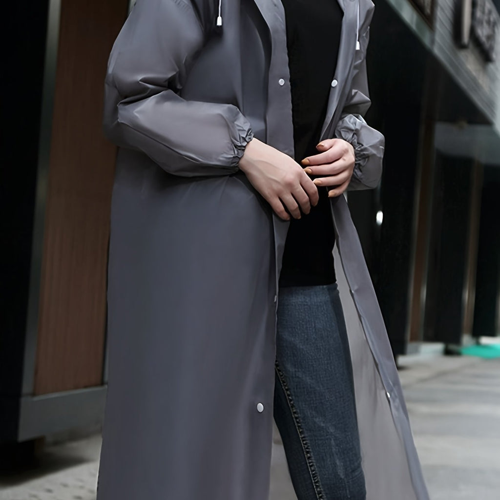 Gray EVA Raincoat - Windproof, Waterproof, Full-Body Thickened Jacket for Travel, Cycling, Hiking - Portable, Elastic Cuffs, Buttoned Closure