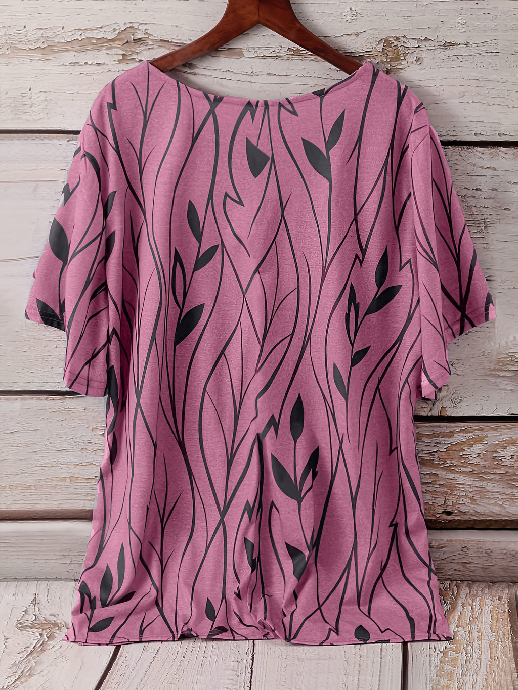 [Plus Size Elegant Floral Tee] Plus Size Elegant T-shirt, Women's Plus Casual Floral Print Round Neck Half Sleeve Tee