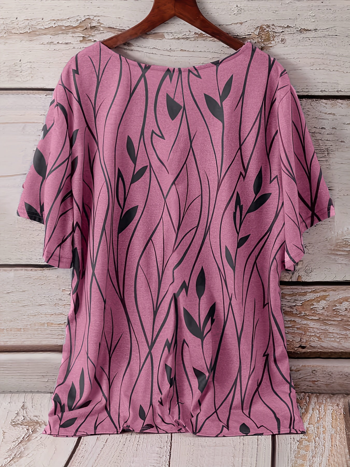 [Plus Size Elegant Floral Tee] Plus Size Elegant T-shirt, Women's Plus Casual Floral Print Round Neck Half Sleeve Tee