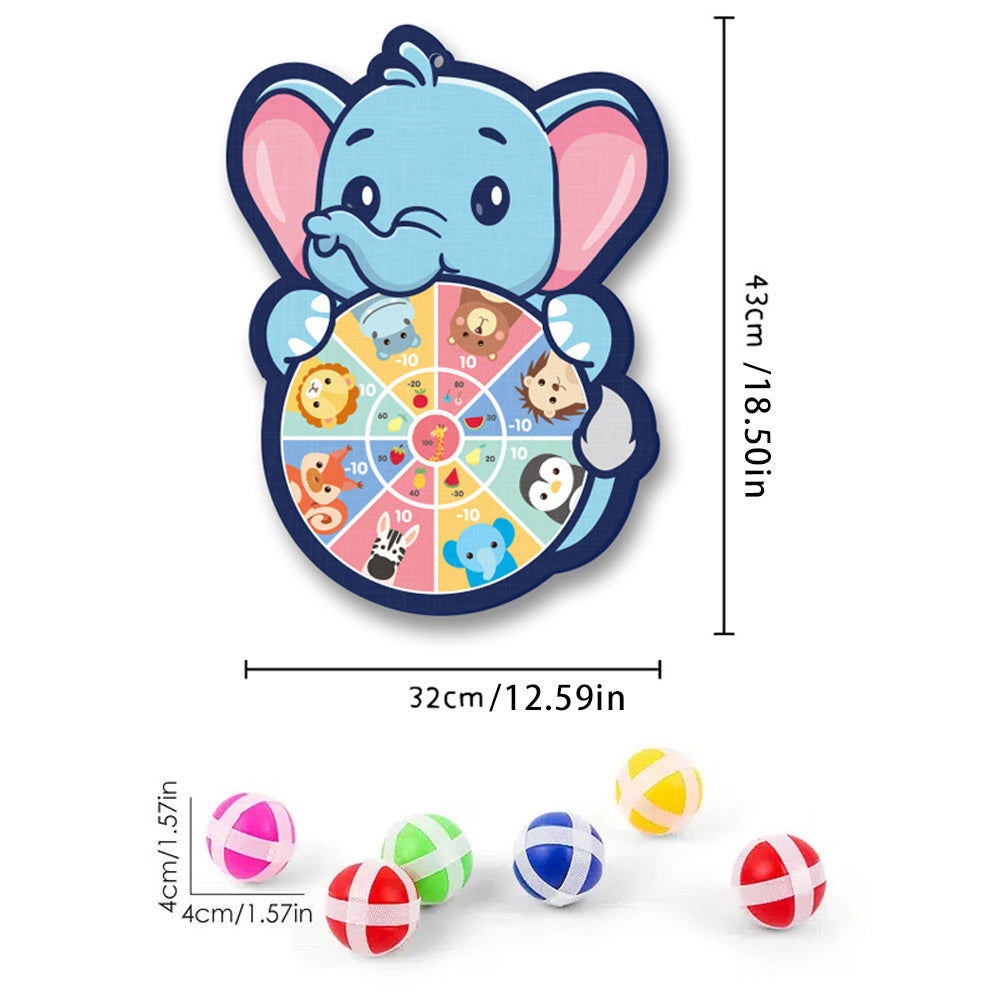 Set With 6 Sticky Balls And A Hook Sticky Ball Dart Target Board Cartoon Animal Target Game (Foxes, Elephants, Dinosaurs) Outdoor Sports Indoor Cloth Toys Educational Board Games
