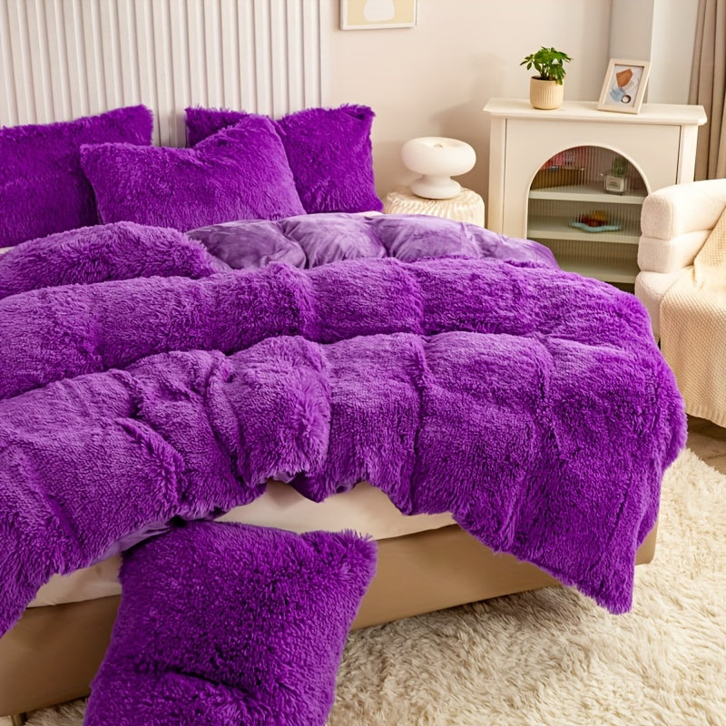 [Plush Duvet Cover Set] 3pcs Multicolor Plush Duvet Cover Set - Soft And Warm Bedding For Bedroom, Guest Room, And Dorm Decor