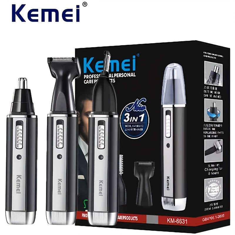 [4-in-1 Professional Grooming Kit] Kemei 4-in-1 Professional Grooming Kit, USB Rechargeable Nose & Ear Hair Trimmer, Beard and Eyebrow Razor, Men'S Personal Care Tools with Nickel Battery, ≤36V Operating Voltage