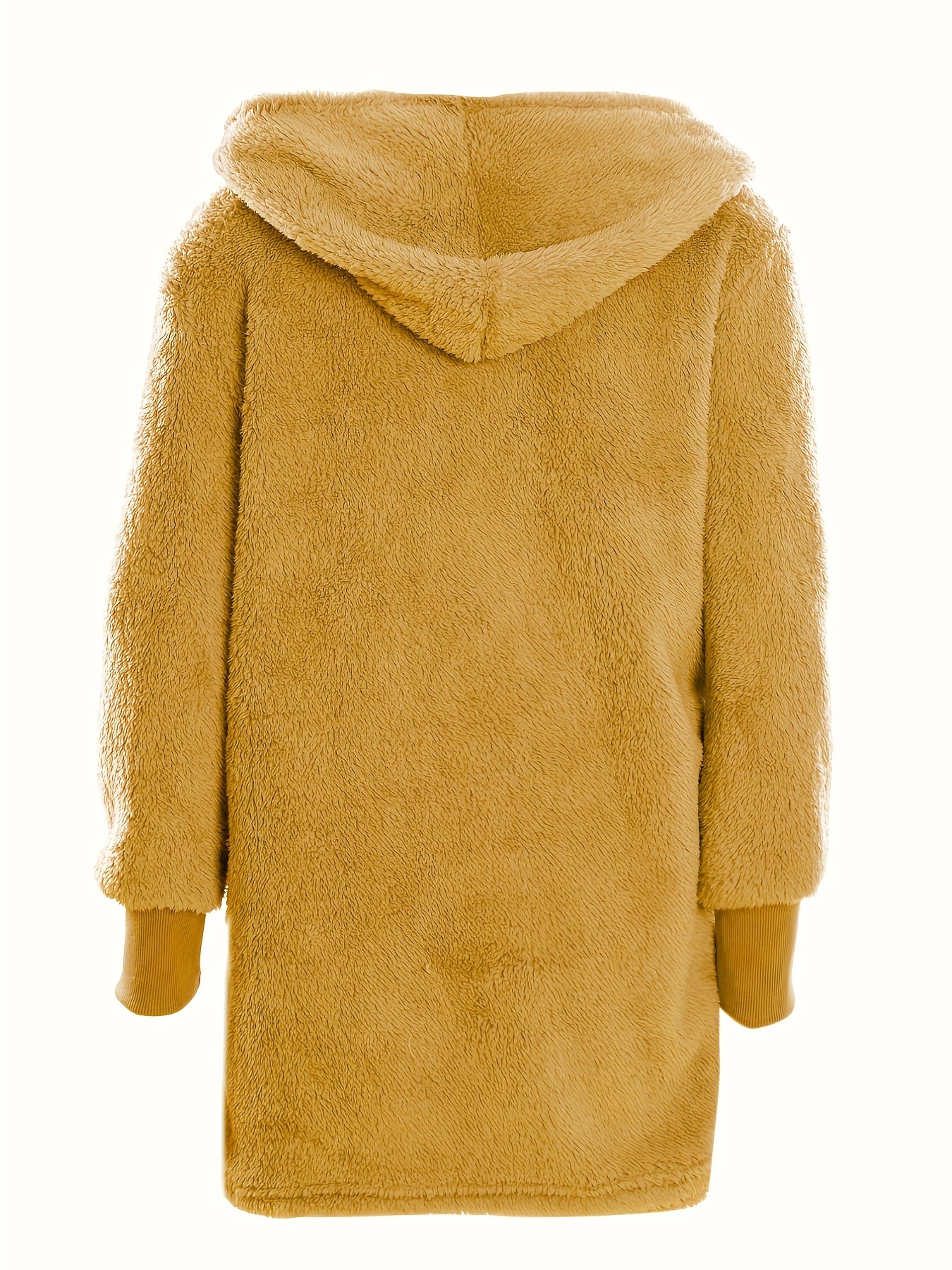 Warm Fuzzy Pajama Set, Long Sleeve Hooded Robe & Tank Top & Drawstring Shorts, Women's Sleepwear & Loungewear