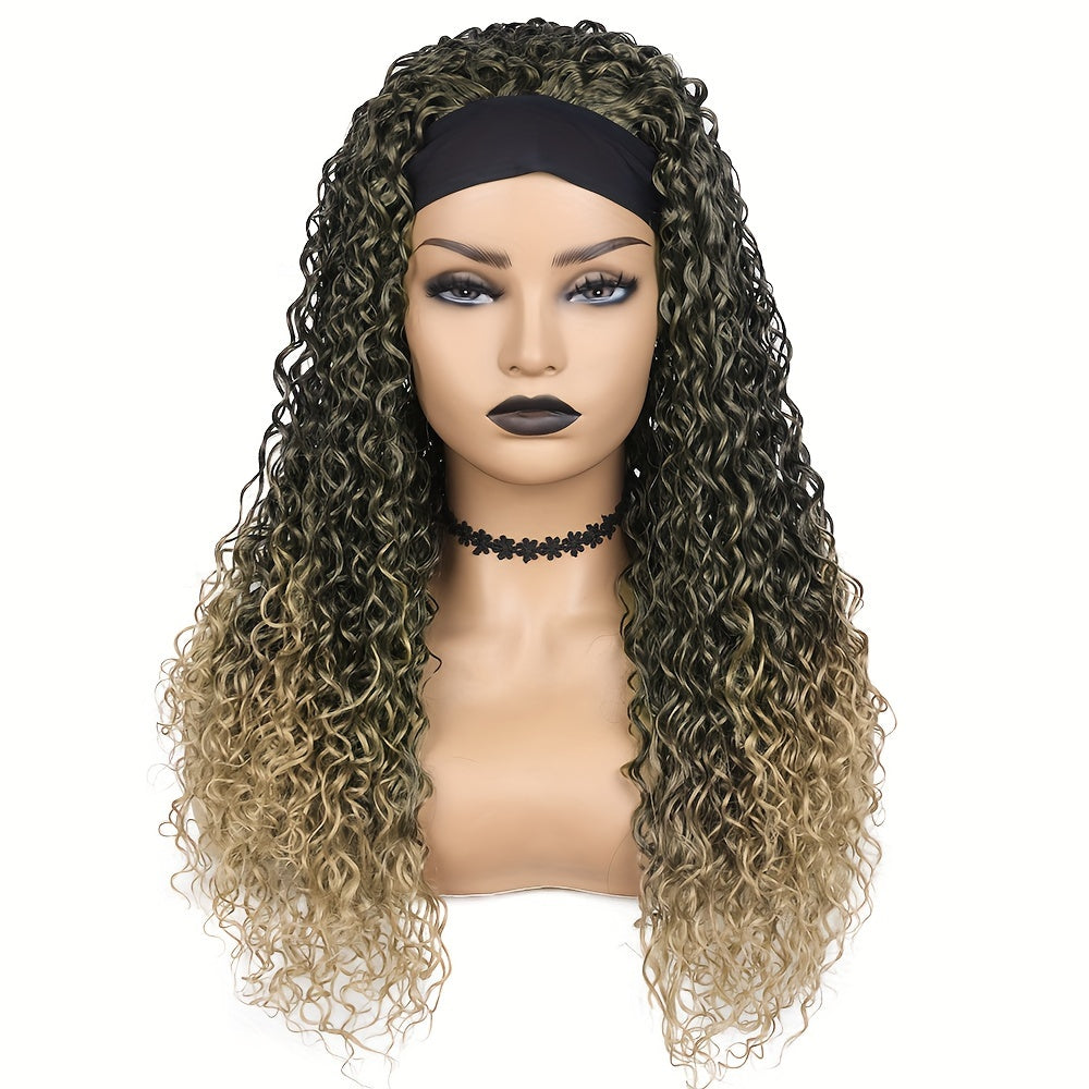 Ombre Blonde Curly Headband Wigs for Women Honey Blond Soft Hair Afro Curl Coily Synthetic Wig Headband Wigs for Mothers Day Gifts (Ombre Blonde)