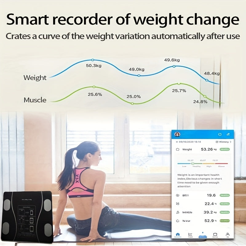 UAEIUI Smart Digital Bathroom Scale, Battery-Powered, Wireless, Non-Rechargeable, with Body Fat Monitoring for Home Use, for Women, Men