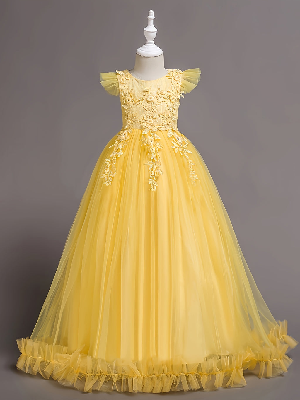 Girls Dresses Floral Lace Princess Dress With Tulle Birthday Party Wedding Sleeveless Pageant Evening Gown