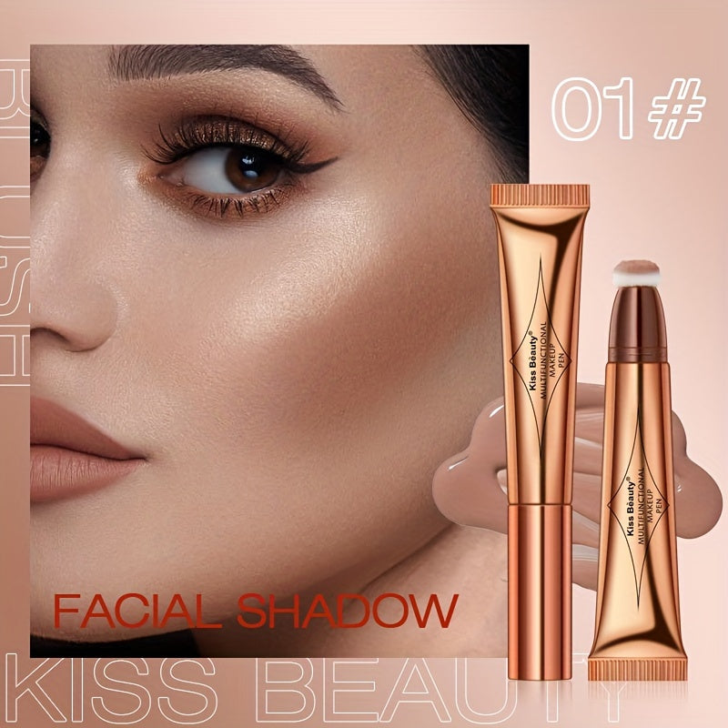 3-IN-1 Multi-Functional Makeup Pen - Contour, Highlight, Blush with Natural Moisturizing Creamy Soft Liquid Formula, Plant Squalane, Glitter Shimmer Powder for Cheeks - Easy to Use, Long-Lasting, Cruelty-Free, Vegan-Friendly