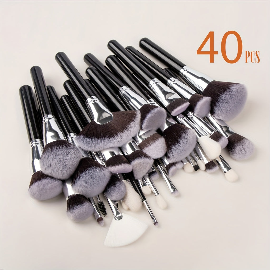 40pcs Complete Function Makeup Brush Kit With Premium Synthetic Bristles & Wooden Handle Perfect For Highlighter Blush Contour Eyeshadow Blending Professional Face Eye Lip Blender Brush Ideal For Makeup Beginner & Artist