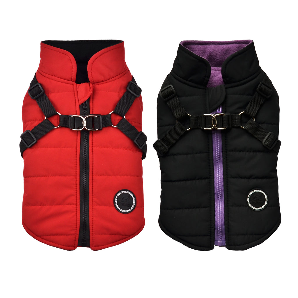 Warm Padded Dog Vest with Harness for Small and Medium Dogs - Red Coat for Extra Comfort and Security Christmas Gift