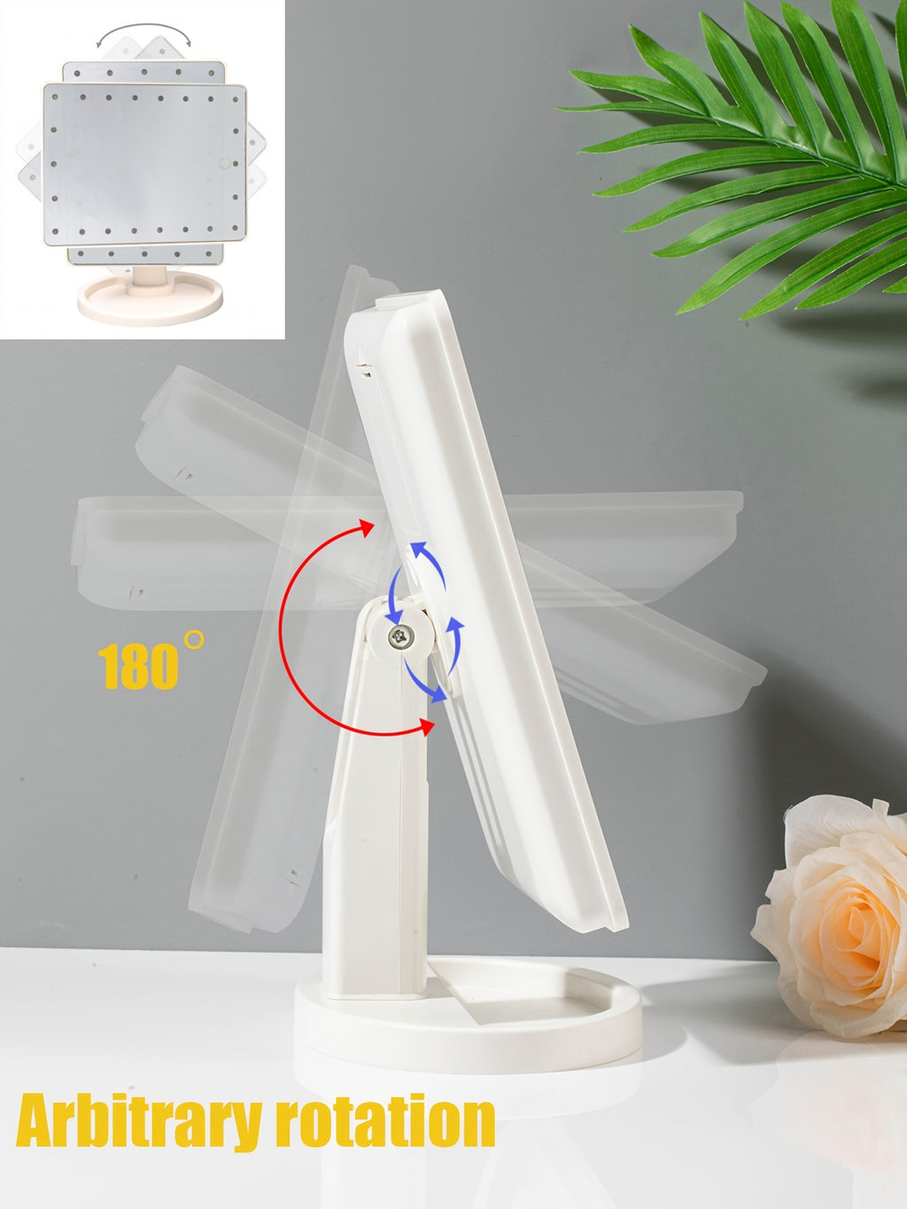 1PC Rotating Touch Screen Makeup Mirror with 16LED Lights - 3-Speed Adjustable Brightness, USB/Battery Dual Power, Portable Vanity Mirror for Bedroom, Dormitory, and Travel