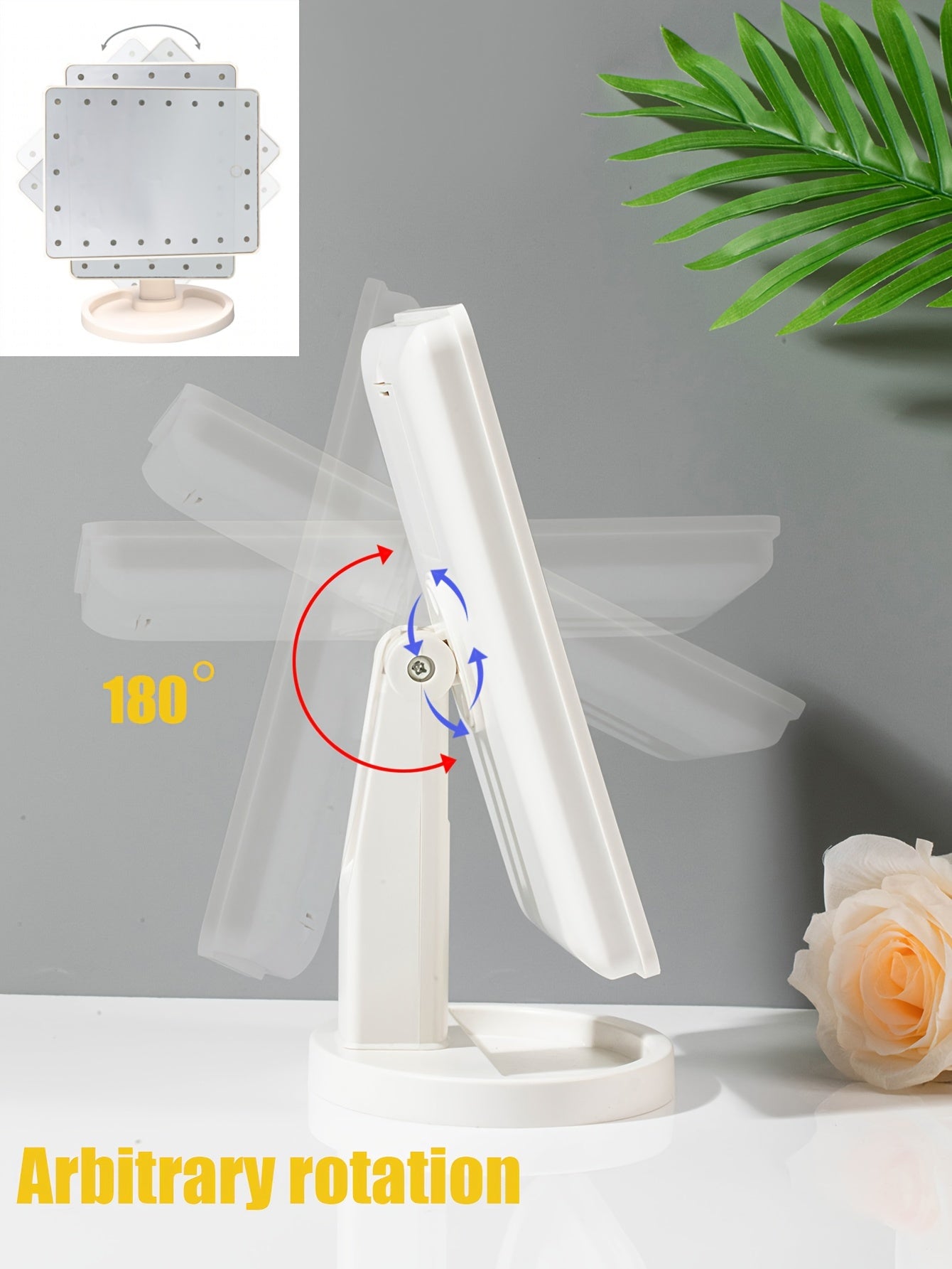 1PC Rotating Touch Screen Makeup Mirror with 16LED Lights - 3-Speed Adjustable Brightness, USB/Battery Dual Power, Portable Vanity Mirror for Bedroom, Dormitory, and Travel