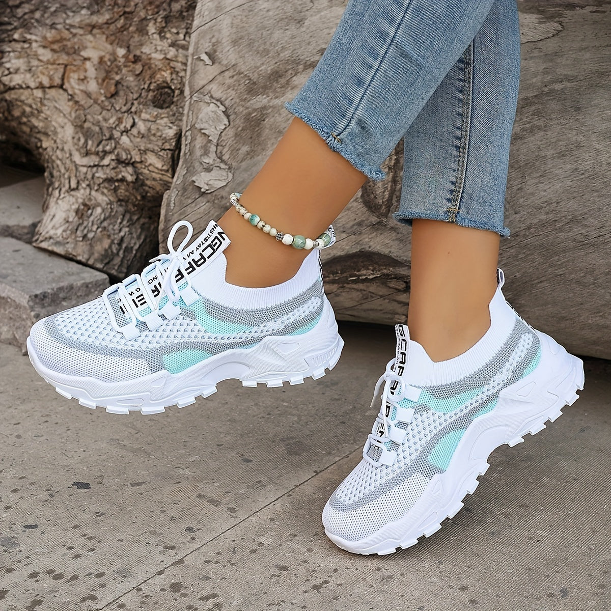 Women's Colorblock Knitted Sneakers, Stylish Breathable Low Top Running Trainers, Comfy Outdoor Sports Shoes
