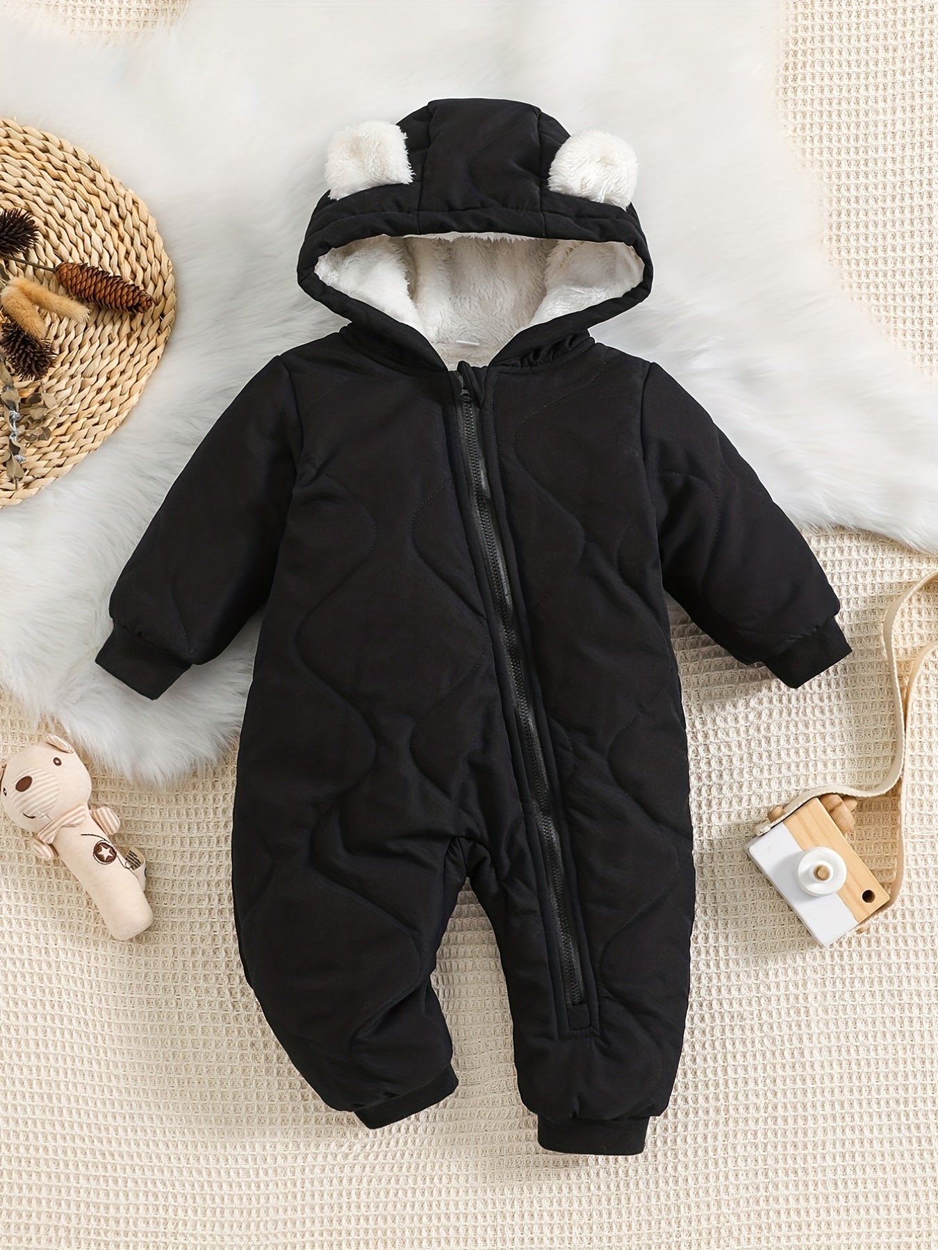 Baby Thickened Romper Autumn and Winter Outdoor Suit Newborn Set with Fleece Lining Zipper for 0-1 Year Old Youngsters' Clothes Christmas/Halloween/Thanksgiving Day, for Outdoor
